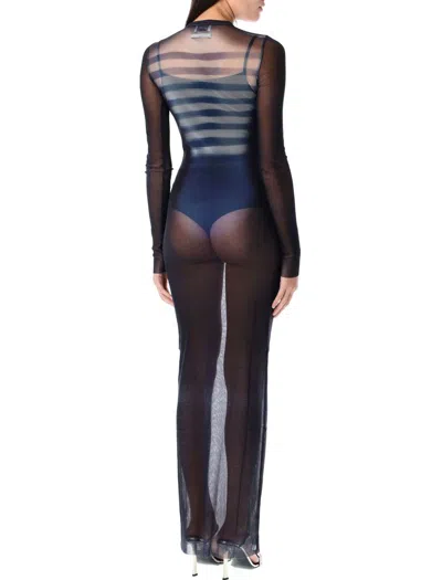 Jean Paul Gaultier Le Male Printed Mesh Long-sleeve Maxi Dress In Navy