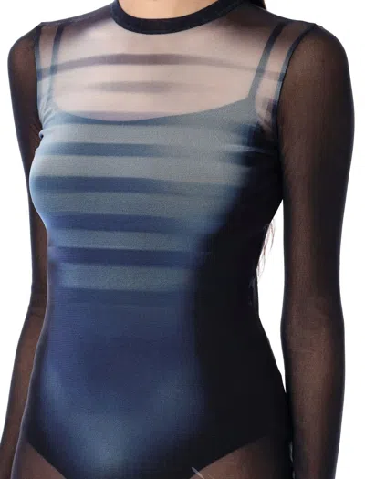 Jean Paul Gaultier Le Male Printed Mesh Long-sleeve Maxi Dress In Navy