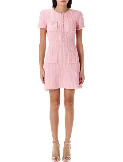 Self-portrait Mini Knitted Dress In Pink