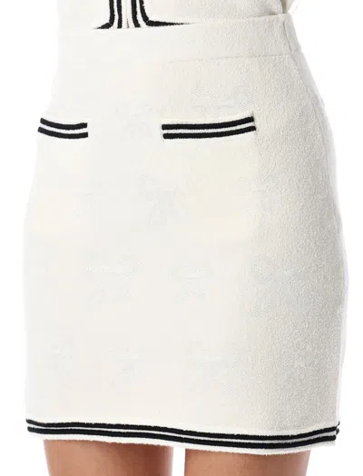 Self-portrait Self Portrait Women Ivory Bow Jacquard Knit Mini Skirt In Beige