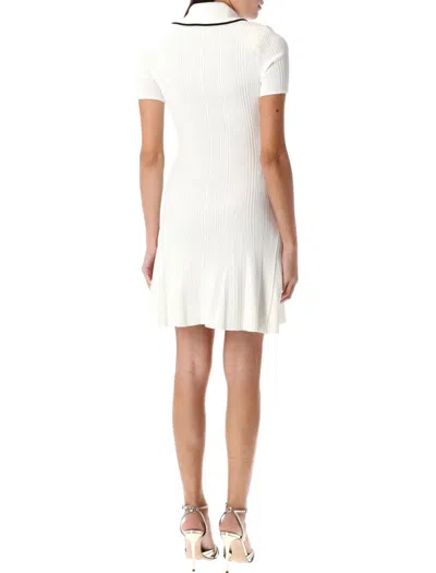 Self-portrait White Mini Dress With Notched Collar And Contrasting Trim In Viscose Blend Stretch Woman In White