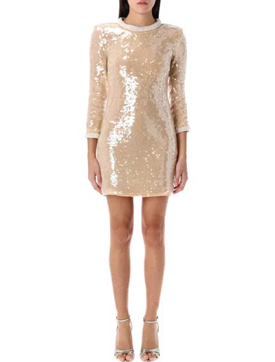 Self-portrait Mini Dress With Pearl Trim And Sequins In Beige