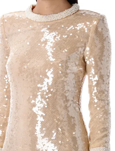 Self-portrait Mini Dress With Pearl Trim And Sequins In Beige