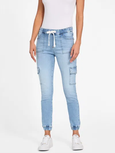 Guess Factory Eco Luna Mid-rise Cargo Denim Joggers In Blue
