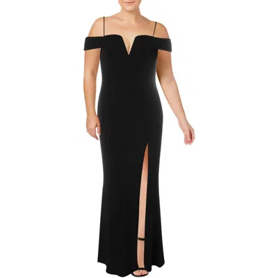 City Studio Plus Womens Off-the-shoulder V-neck Evening Dress In Multi
