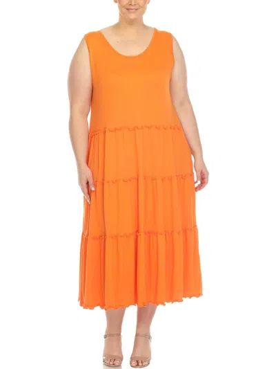 White Mark Plus Size Scoop Neck Tiered Midi Dress In Multi
