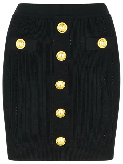 Balmain Women High Waist Buttoned Mini Skirt In Black