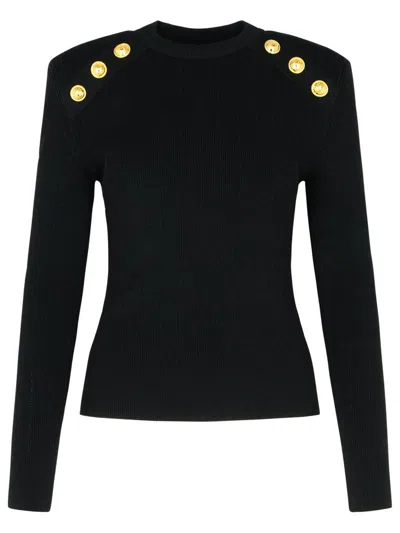 Balmain Crew-neck Sweater With Buttons In Black