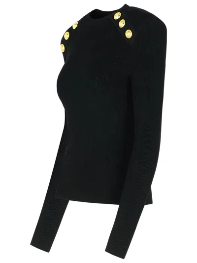 Balmain Crew-neck Sweater With Buttons In Black