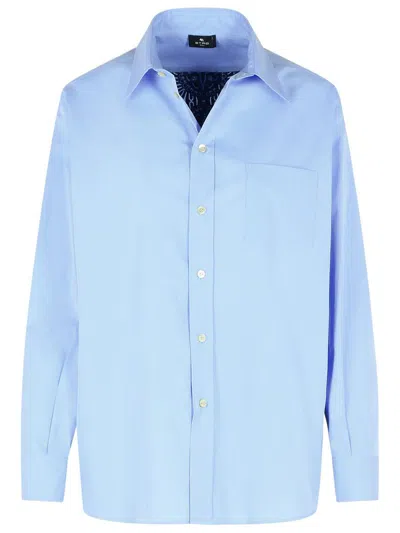 Etro Light Blue Shirt With Back Print In Blue