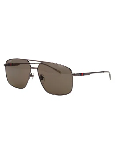 Shop Gucci Sunglasses In Ruthenium-ruthenium-brown