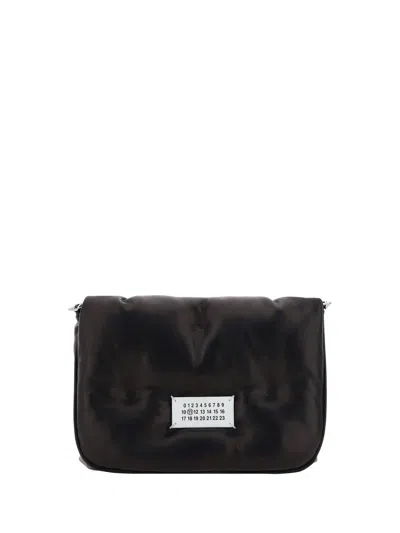Maison Margiela 'glam Slam Small' Black Shoulder Bag With Logo Patch On The Front In Quilted Leather Woman In Black
