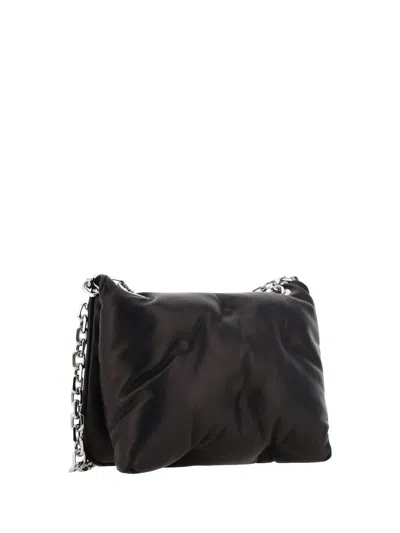 Maison Margiela 'glam Slam Small' Black Shoulder Bag With Logo Patch On The Front In Quilted Leather Woman In Black