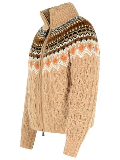 Moncler Grenoble 'wagrain' Beige Wool Blend Down Jacket Women In Beige