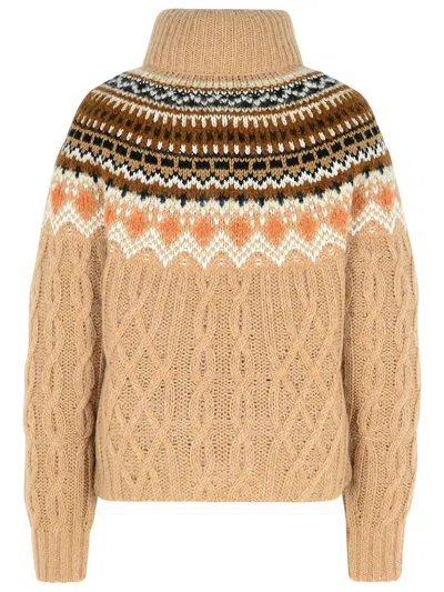 Moncler Grenoble 'wagrain' Beige Wool Blend Down Jacket Women In Beige