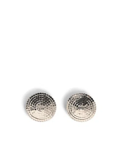 Self-portrait Round Crys Silver-plated Brass Earrings In Silver