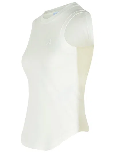 Attico White Sleeveless Crewneck Top With Tonal Logo Embroidery On The Front In Cotton Woman In White