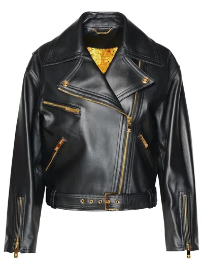 Versace Medusa-embellished Leather Biker Jacket In Black