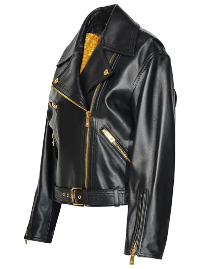 Versace Medusa-embellished Leather Biker Jacket In Black