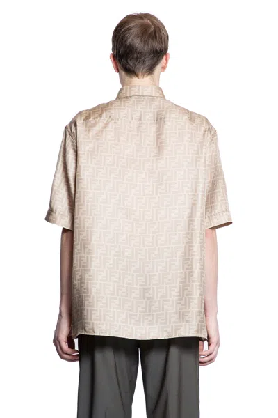 Fendi Camicia Di Seta Ff In Beige