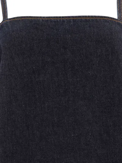 Ganni Dark Blue Denim Mini Dress In Black