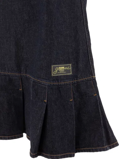 Ganni Dark Blue Denim Mini Dress In Black