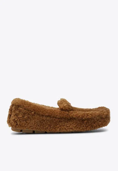 Prada Caramel Coloured Sheepskin Driver Loafer In Brown