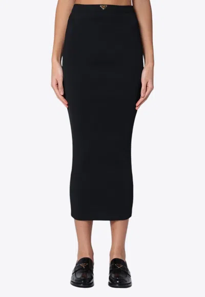 Prada Women Dark Brown Cotton Skirt In Black