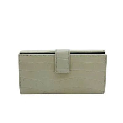Alexander Mcqueen Off White Croc-embossed Leather Skull Wallet In Off White
