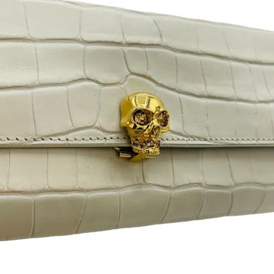 Alexander Mcqueen Off White Croc-embossed Leather Skull Wallet In Off White