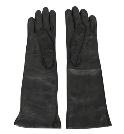 Bottega Veneta Womens Black Leather Long Gloves 304902 1000