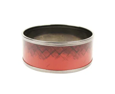 Bottega Veneta Women's Red / Black Enamel Metal Woven Print Small Bracelet In Red / Black