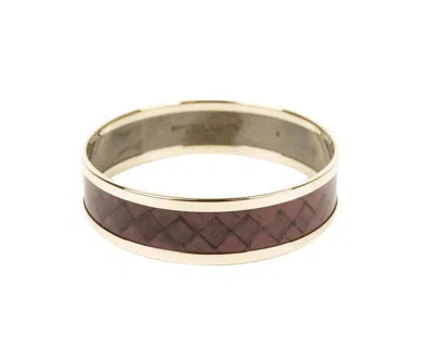 Bottega Veneta Women's Purple Enamel Metal Woven Print Gold Bracelet (small) In Purple / Gold
