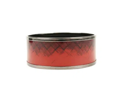 Bottega Veneta Women's Red / Black Enamel Metal Woven Print Small Bracelet In Red / Black