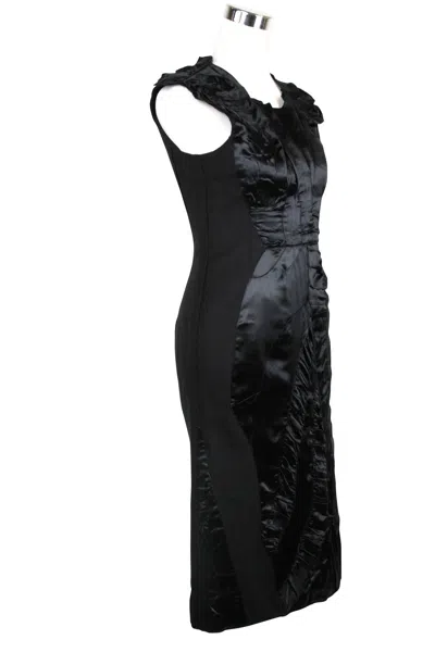 Bottega Veneta Women's Silk Pattern Black Wool Polyamide Dress Ruffle Detail (42) In Black