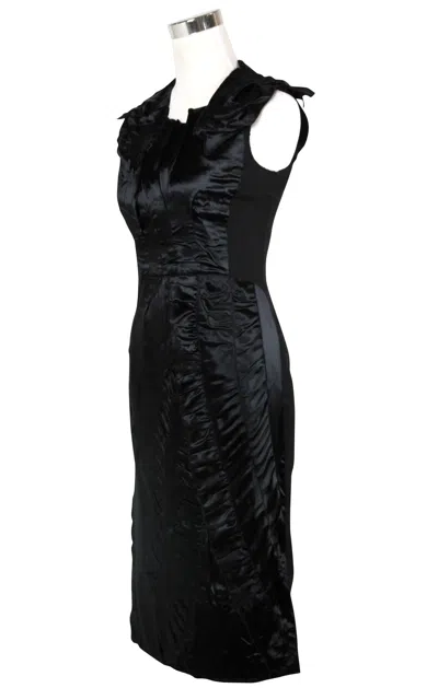 Bottega Veneta Women's Silk Pattern Black Wool Polyamide Dress Ruffle Detail (42) In Black