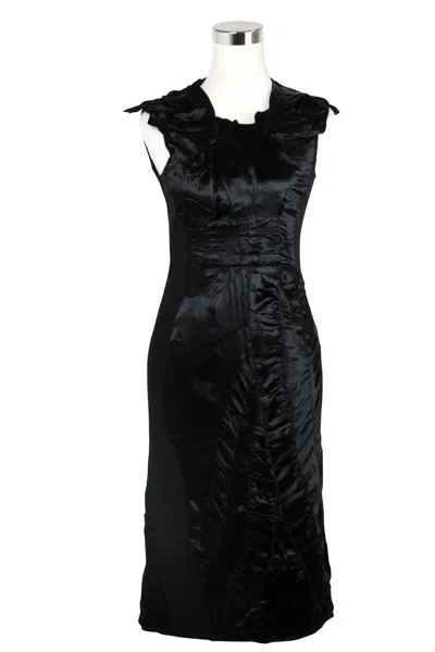 Bottega Veneta Women's Silk Pattern Black Wool Polyamide Dress Ruffle Detail (42) In Black
