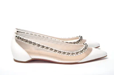 Christian Louboutin Bianco White Silver Flat Point Toe Shoe In White
