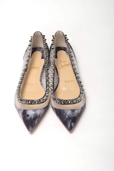Christian Louboutin Multicolor Print Silver Flat Point Toe Women's Shoe In Silver