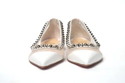 Christian Louboutin Bianco White Silver Flat Point Toe Shoe In White