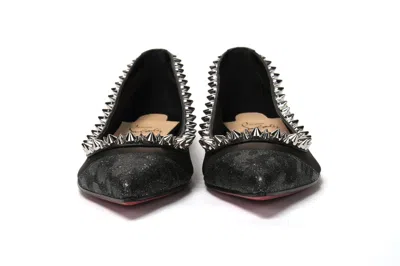 Christian Louboutin Black Silver Flat Point Toe Women's Shoe In Black | Silver