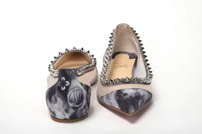 Christian Louboutin Multicolor Print Silver Flat Point Toe Women's Shoe In Silver