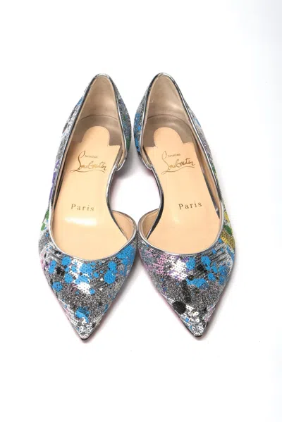 Christian Louboutin Multicolor Silver Flat Point Toe Women's Shoe In Silver