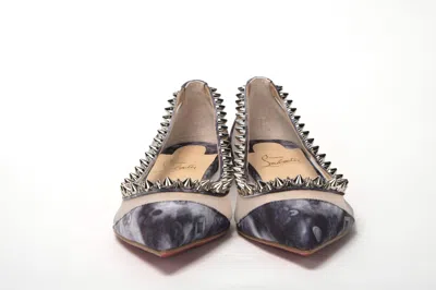 Christian Louboutin Multicolor Print Silver Flat Point Toe Women's Shoe In Silver