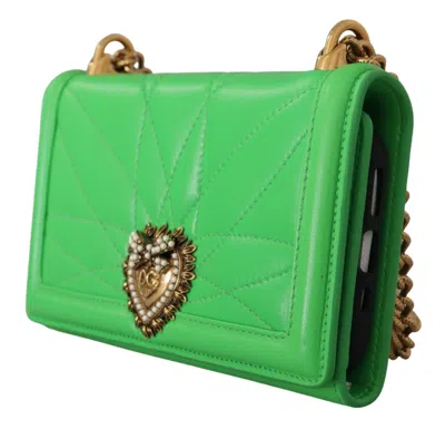 Dolce & Gabbana Elegant Leather Iphone Wallet Case With Women's Chain In Green