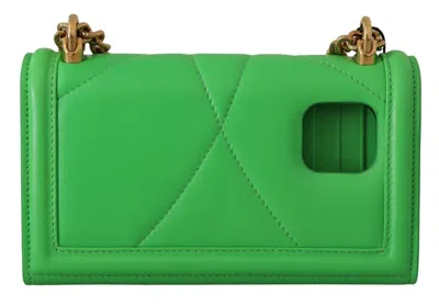 Dolce & Gabbana Elegant Leather Iphone Wallet Case With Women's Chain In Green