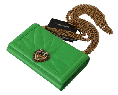 Dolce & Gabbana Elegant Leather Iphone Wallet Case With Women's Chain In Green