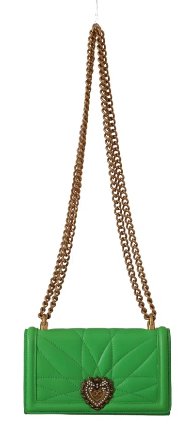 Dolce & Gabbana Elegant Leather Iphone Wallet Case With Women's Chain In Green