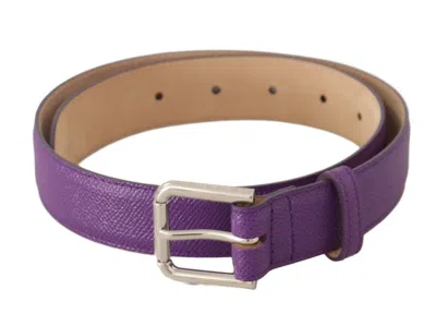 Dolce & Gabbana Purple Calfskin Leather Logo Engraved Buckle Belt In Purple