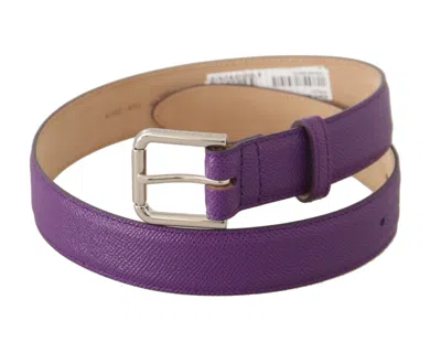 Dolce & Gabbana Purple Calfskin Leather Logo Engraved Buckle Belt In Purple